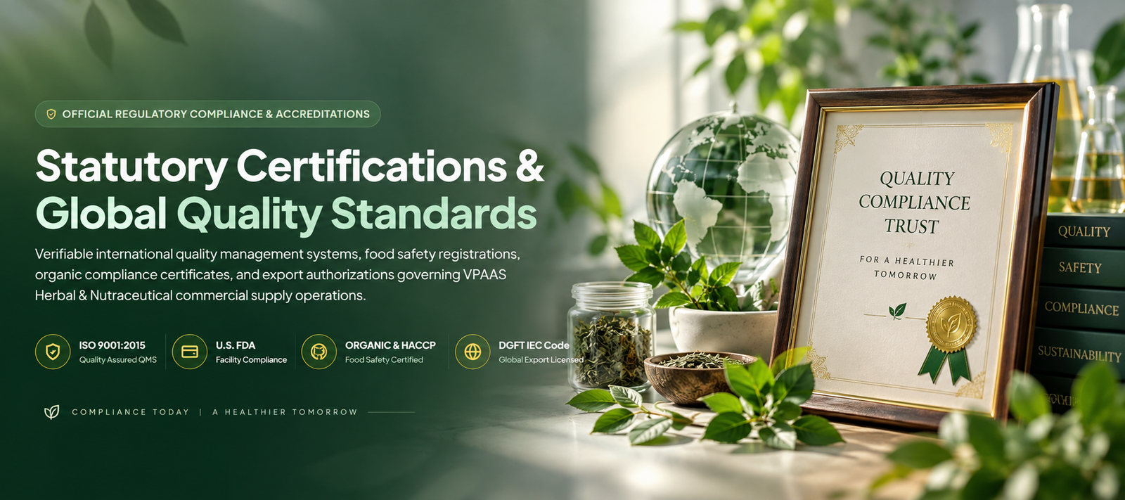 VPAAS Herbal and Nutraceutical Statutory Certifications and Global Quality Standards